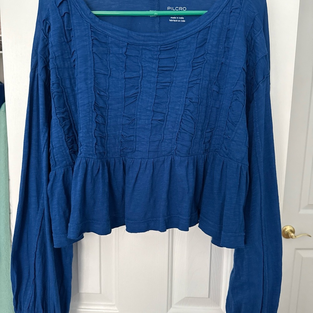 Pilcro Women's Royal Blue Ruffle Blouse